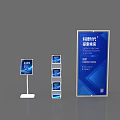 Modern Standing Display Shelves With Blue Panel For Advertising Exhibition