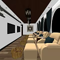 SPA Sauna Comfortable Relaxation Room With Beige Sofas Footstools And Arched Windows