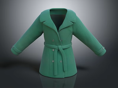 Stylish Green Double Breasted Coat With Lapel Collar And Belted Design 3d model