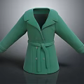 Stylish Green Double Breasted Coat With Lapel Collar And Belted Design