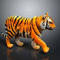 Standing Tiger Toy With Orange And Black Stripes On Dark Reflective Floor