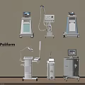 Modern Medical Devices With Mobile Stands Display Screens Lamps And Control Panels