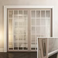 Modern Interior With Sliding Glass Grid Doors And White Wooden Door