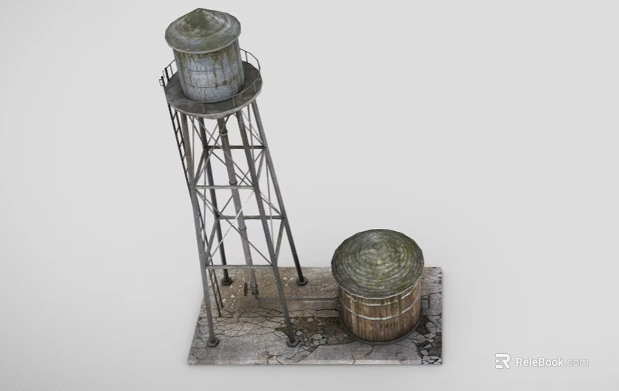 Industrial Equipment Featuring Metal Water Tower With Dome Top And Side Container 3d model 