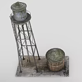 Industrial Equipment Featuring Metal Water Tower With Dome Top And Side Container