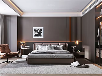 Italian Light Luxury Bedroom Leather Double Bedside Table Wardrobe Bedside Chandelier Leisure Chair Decorative Painting Jewelry Ornaments 3d model
