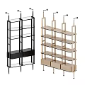 Modern Bookcases With Black Metal Frames Glass Shelves And Light Wood Storage Drawers