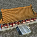 Traditional Chinese Ancient Architecture With Orange Tiled Roof Red Pillars And Stone Steps