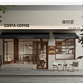 Costa Coffee Cafe Restaurant Storefront With Black Awning Glass Windows Outdoor Seating