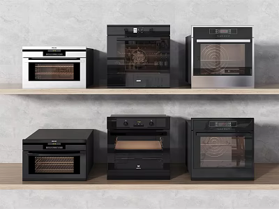Modern Stylish Kitchen Appliances With Six Ovens On Two Shelves 3d model