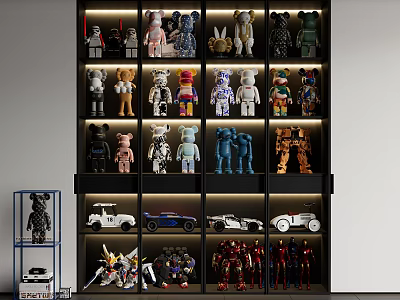 Display Cabinet with LED Lighting Showcasing Various Collectible Figurines and Toy Models 3d model