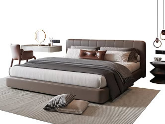 Modern Italian Double Bed Leather Double Bed Chandelier Dressing Table Single Chair 3d model
