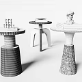 Modern Side Tables with Unique Base Design Textured Surface and Decorative Items on Top 3d model