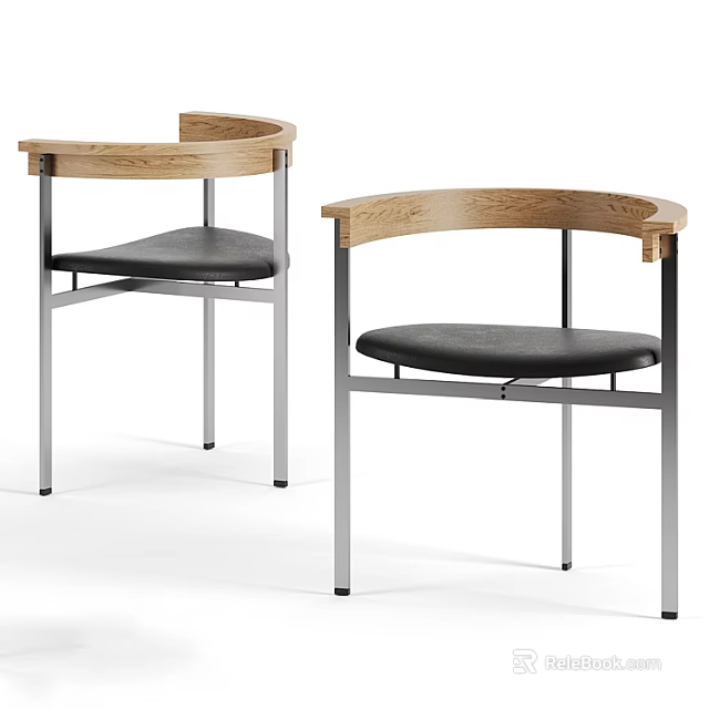 Modern Leisure Accent Chair With Wooden Armrest Metal Frame And Black Cushion 3d model 
