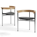 Modern Leisure Accent Chair With Wooden Armrest Metal Frame And Black Cushion