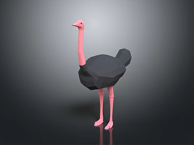 Stylized Low Poly Ostrich 3D Character Model With Black Body Pink Neck And Legs 3d model