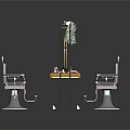Stylish Dressing Table With Round Mirror Hanging Greenery And Silver Salon Chairs 3d model
