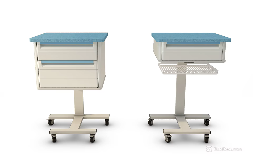 Medical Cart with Blue Top White Drawers and Metal Frame on Wheels 3d model 