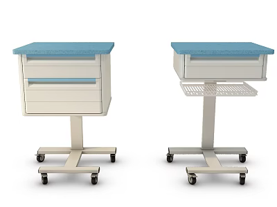Medical Cart with Blue Top White Drawers and Metal Frame on Wheels 3d model