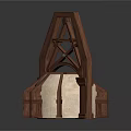 Vintage Wooden Lantern Featuring Triangular Frame Crossed Strips And White Lampshade