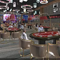 Luxury Casino Interior With Gaming Tables People Playing And Modern Lighting