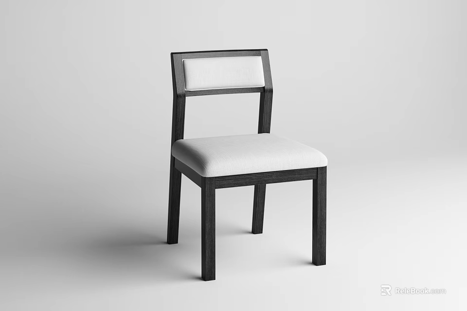 Modern Dining Chair With Dark Wood Frame And Light Upholstered Seat Back 3d model 