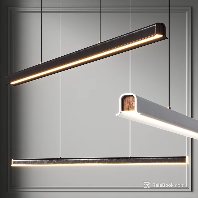 Modern Linear Chandelier Design With Sleek Metal Frame And Wooden Accent For Interior Decoration 3d model 