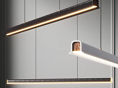 Modern Linear Chandelier Design With Sleek Metal Frame And Wooden Accent For Interior Decoration 3d model
