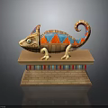 Egyptian Style Chameleon Statue Featuring Colorful Triangular Patterns And Brick Base With Striped Decoration 3d model