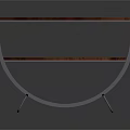Modern Wooden Shelving Unit With Curved Metal Frame And Two Tier Design