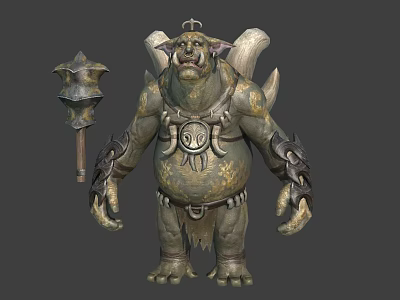 Fantasy Monster Character with Large Hammer Horns Winged Back Ornate Armor and Circular Chest Emblem 3d model