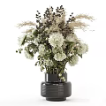 Elegant Black Textured Vase With White Chrysanthemums Dried Grasses And Natural Greenery