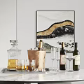 Wine Bottles And Glasses With Copper Ice Bucket Whiskey Glasses Tray And Decorative Painting
