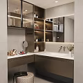 Sleek Modern Bathroom Cabinet With Storage Shelves Large Mirror And White Countertop