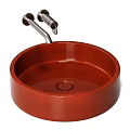 Sleek Red Round Modern Washbasin With Chrome Faucet In Bathroom Interior Design