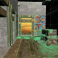 Ancient Egyptian Tomb Interior With Colorful Murals Wooden Floor Clay Jars And Stone Sarcophagus