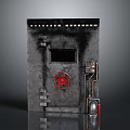 Industrial Metal Safe Door With Red Wheel Pipes And Small Window