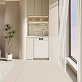 Elegant Modern Decorative Cabinet With Marble Backdrop LED Lighting And Potted Plant