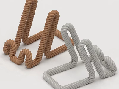 Decorative Twisted Rope Household Items in Brown and Gray Coiled Shapes 3d model