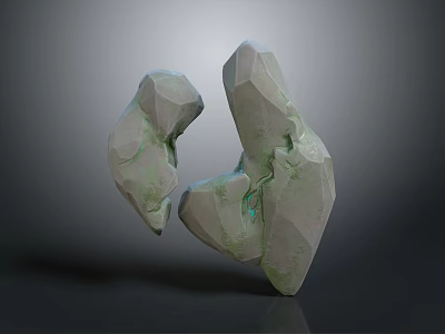 Two Natural Stone Pieces With Wood Like Texture And Green Veins On Rough Surface 3d model