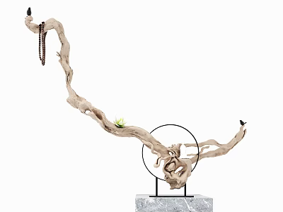 Natural Driftwood Decorative Ornament Set With Metal Stand Marble Base And Bird Accents 3d model