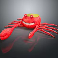 Cheerful Red Crab Wearing Yellow Hat With Smiling Face In Cartoon 3D Style