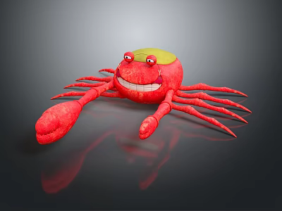 Cheerful Red Crab Wearing Yellow Hat With Smiling Face In Cartoon 3D Style 3d model