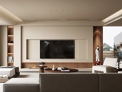 Modern Living Room Interior Design With TV Wall Sofa Coffee Table And Bookshelf 3d model