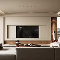Modern Living Room Interior Design With TV Wall Sofa Coffee Table And Bookshelf