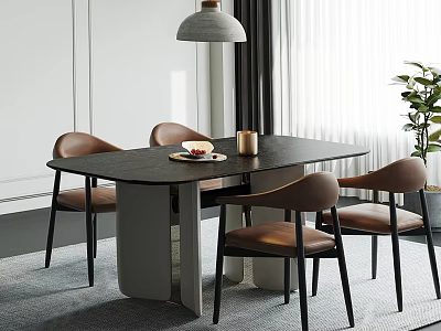 Modern Black Coffee Table With Brown Chairs And Tabletop Decor Items 3d model