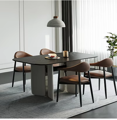 Modern Black Coffee Table With Brown Chairs And Tabletop Decor Items 3d model