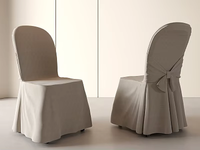 Beige Dining Chairs with Pleated Skirt and Bow Accent in Modern Minimalist Interior 3d model