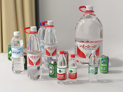 Assorted Bottled Drinks Display In Scene 3d model
