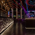 Neon Lit Modern Bar Interior With Stylish Counter And Seating Areas